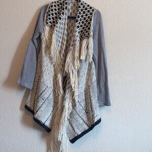 Soprano westernaztec tribal wool blend waterfall tassel M knit cardigan sweater